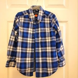 Children's Place blue and white boys flannel shirt, size 7/8